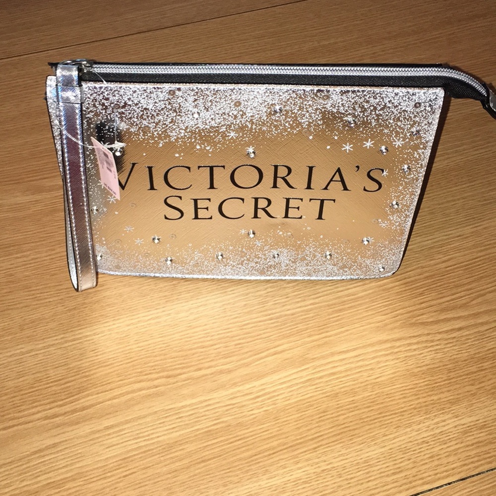 NWT Victoria’s Secret Metallic Silver Beauty Bag